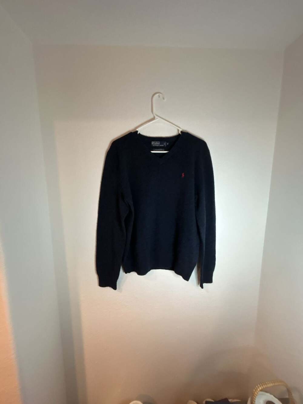 Polo Ralph Lauren 100% Lambs Wool V-Neck Sweater Navy Blue Men's Size M